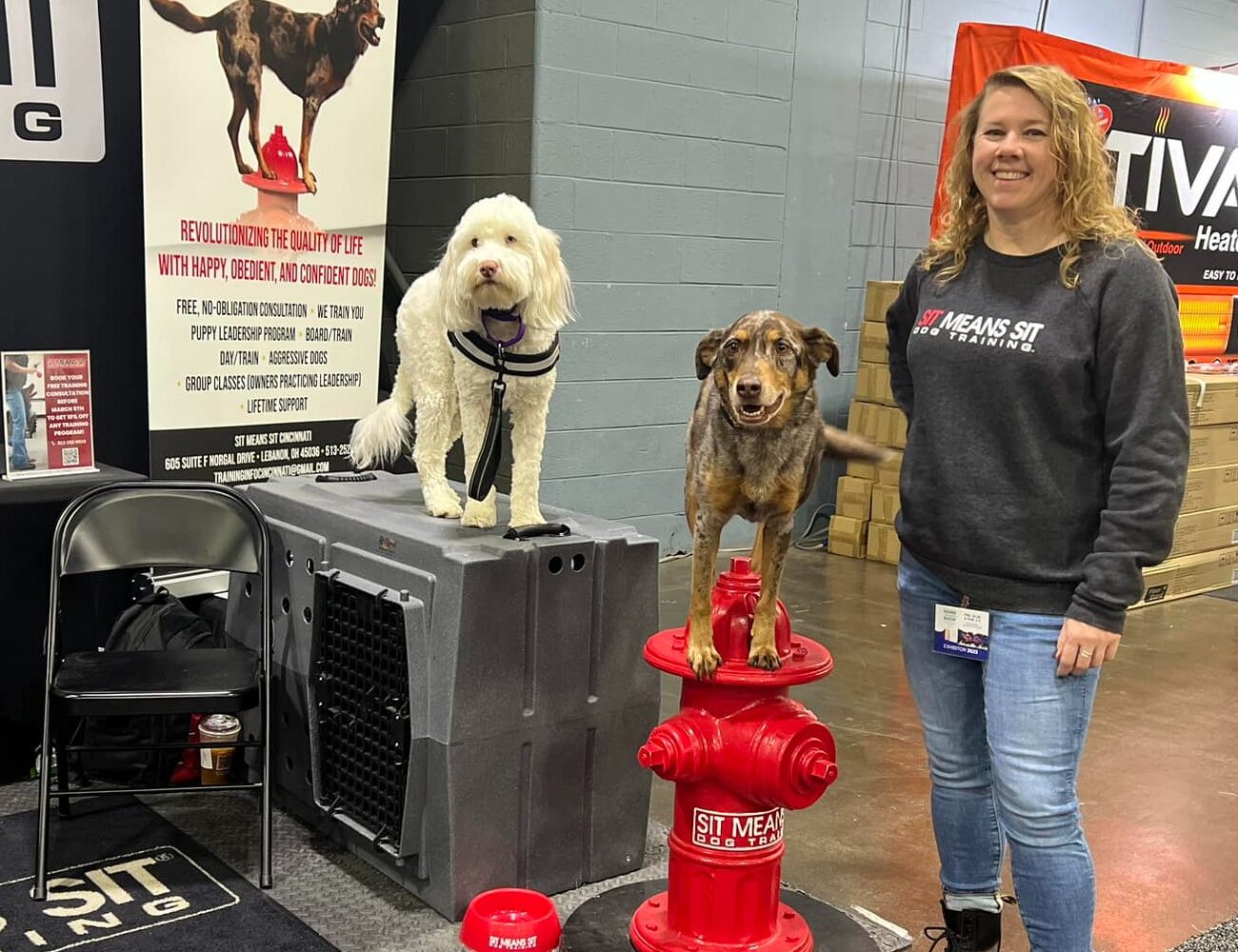 Heather with two dogs at Home & Garden Show