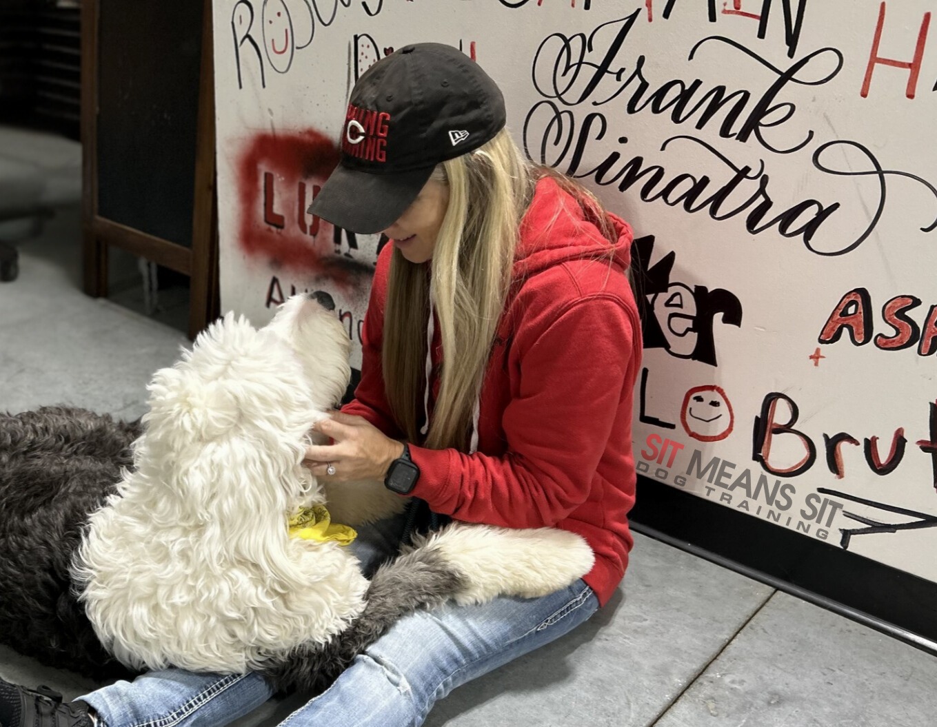 Owner with dog during training
